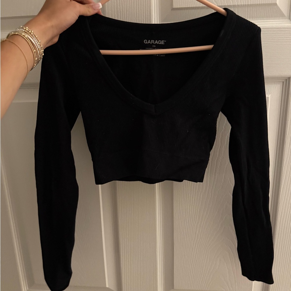 Garage Black Fitted Crop Blouse